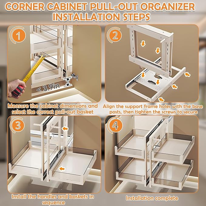 Blind Corner Cabinet Pull Out Organizer, 2-Tier Pull-Out Organizer with 11 Baskets, Corner Pull Out Cabinet with Sliding Design, Left Open & Right Open Compatible