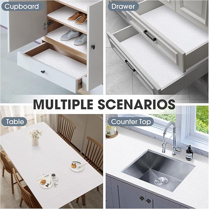 ALIUNI Drawer and Shelf Liner, Non-Slip Kitchen Cabinet Liners Non-Adhesive Thick Strong Grip Waterproof Washable Mats Protect Dresser Shelves Cupboard Bathroom Cabinets, White, 20 in X 10 FT
