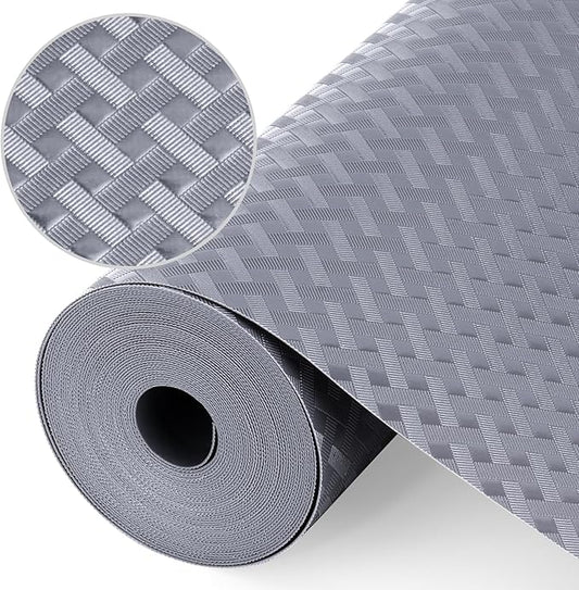 Origuuds Shelf Liners, Non-Adhesive Drawer Liner, Waterproof & Oil-Proof Kitchen Cabinet Cupboard Liner Plastic EVA Material BPA Free Fridge Liner Mats Paper Protector for Shelves (Grey/12in x 120in)