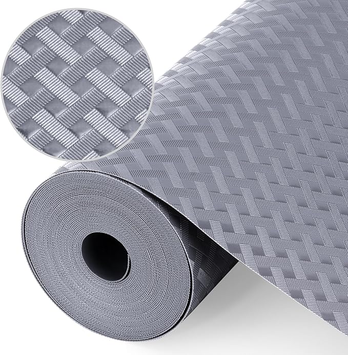 Origuuds Shelf Liners, Non-Adhesive Drawer Liner, Waterproof & Oil-Proof Kitchen Cabinet Cupboard Liner Plastic EVA Material BPA Free Fridge Liner Mats Paper Protector for Shelves (Grey/16in x 240in)