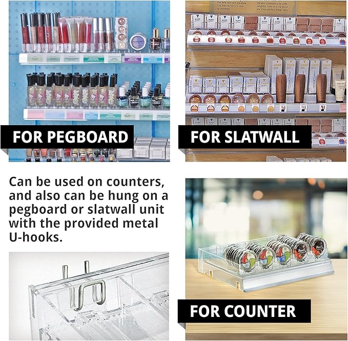 Azar Displays 225830-SHORT-CLR Adjustable Short Divider Bin Cosmetic Tray with Pushers - Customize Slot Size to Product, Clear 2-Pack