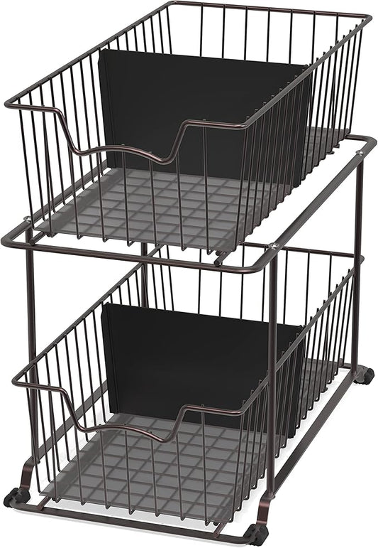 SimpleHouseware 2 Tier Cabinet Wire Basket Drawer Organizer, Brown