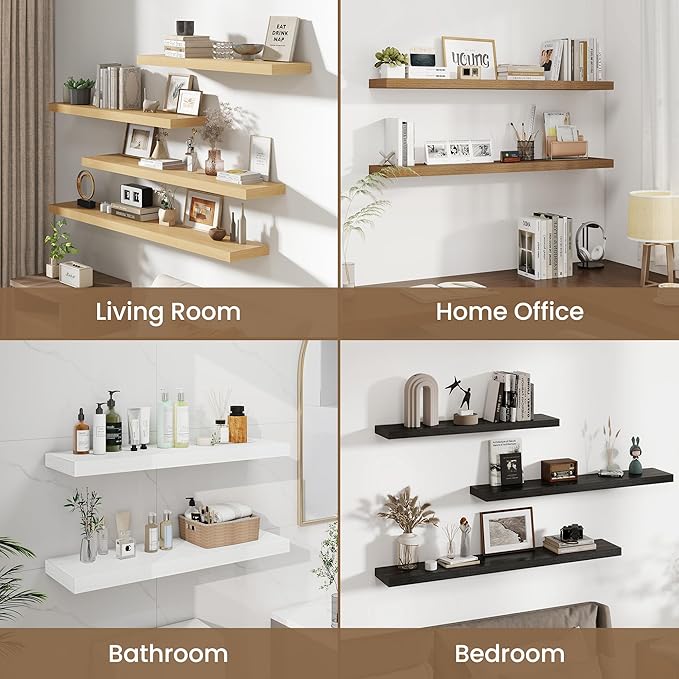 Dreamland Deep Floating Shelves, 8" Deep Long Shelves Set of 2, 40 Inches Floating Shelf for Wall,Large Display & Storage Shelf for Bathroom Bedroom Living Room Kitchen Office, Grey