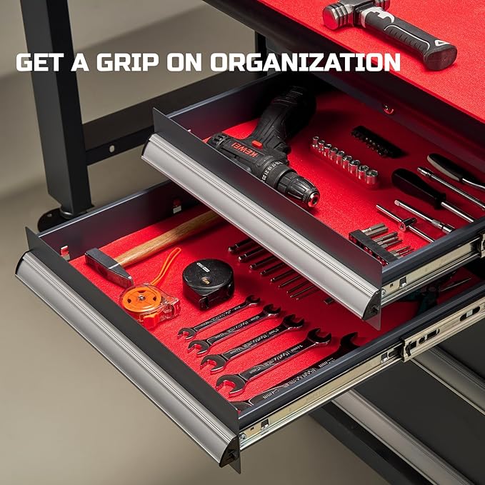ONREVA Tool Box Liner 30 inch Wide x 22 Ft Large, Toolbox Drawer Liners, Heavy Duty Shelf Rubber Mat, Non Slip Pad Organizer for Rolling Tool Chest Drawers, Cabinet, Workbench, Red