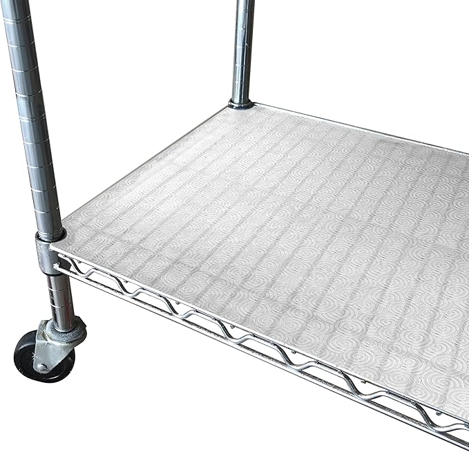 RESILIA Shelf Liner Set for Wire Shelving Units – 5 Pack, 18 Inches x 36 Inches, Clear Swirl Spiral Pattern, Anti-Slip, Heavy Duty, Made in The USA, for Kitchen, Bathroom, Garage Storage, Made in USA