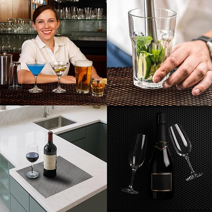 Bar Shelf Liner for Countertop, Glass Drying 24 Inch Wide Plastic Mesh Liners Mat, Non Slip Bar Mats Cabinet Liner for Pub Shelves Cupboard, 61X500CM, Black