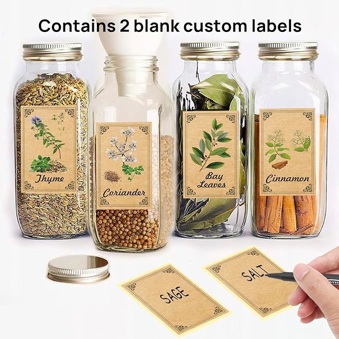 48PCS Herb and Spice Labels for Jars Bottles, Vintage Jars Stickers for Spice Cabinet Organization, Apothecary Labels Herblist Supplies(1.4"x2.4")