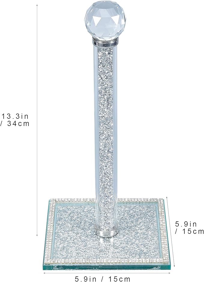 Hochance Silvery Crystal Standing Paper Towel Roll Holder Countertop Weighted Rack,Glam Cute Bling Rhinestone Jeweled Diamonds Modern Decoration Christmas Housewarming Gifts for Kitchen Home Bar