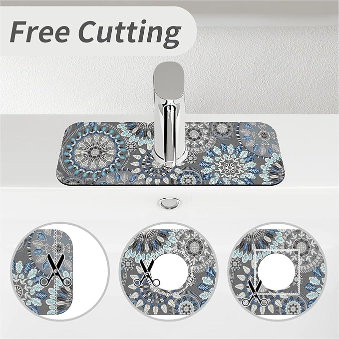 Kitchen Sink Splash Guard，Bohemian flowers Faucet Mat Sink Gadgets-Super Absorbent Fast Drying Mat Drip Catcher for Kitchen, Bathroom,Sink Mat, Dish Drying Mat, Bathroom(15" X 5.5" )