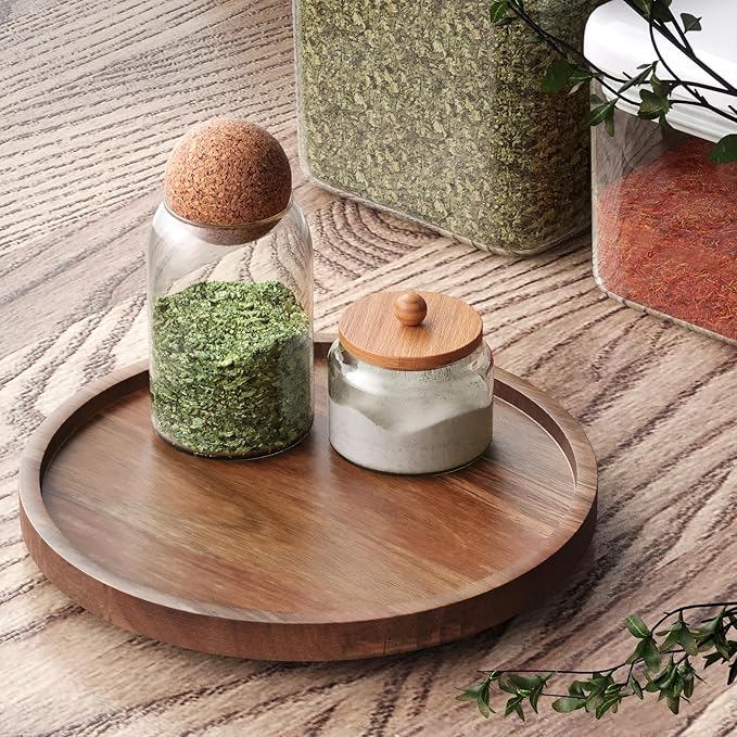 Lazy Susan Organizer for Kitchen,Acacia Wood Turntable for Cabinet, Pantry, Table, Countertop, Vanity, Spice Rack（Small）