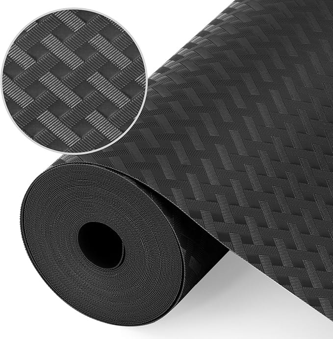 Origuuds Shelf Liners, Non-Adhesive Drawer Liner, Waterproof & Oil-Proof Kitchen Cabinet Cupboard Liner Plastic EVA Material BPA Free Fridge Liner Mats Paper Protector for Shelves (Black/24in x 240in)