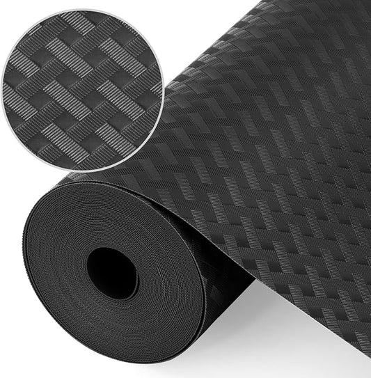 Origuuds Shelf Liners, Non-Adhesive Drawer Liner, Waterproof & Oil-Proof Kitchen Cabinet Cupboard Liner Plastic EVA Material BPA Free Fridge Liner Mats Paper Protector for Shelves (Black/12in x 120in)