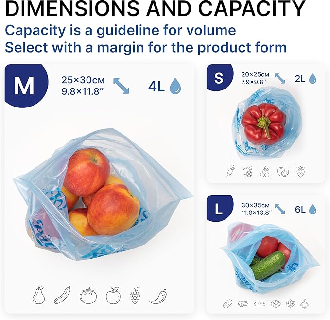 Freshpack 247 Food Bags – Tear-Off Bags on a Roll, Reusable, Ethylene Absorption Helps Keep Food Fresh up to 3× Longer – Biodegradable, BPA-Free, UV-Shielded, SGS Tested (Medium)