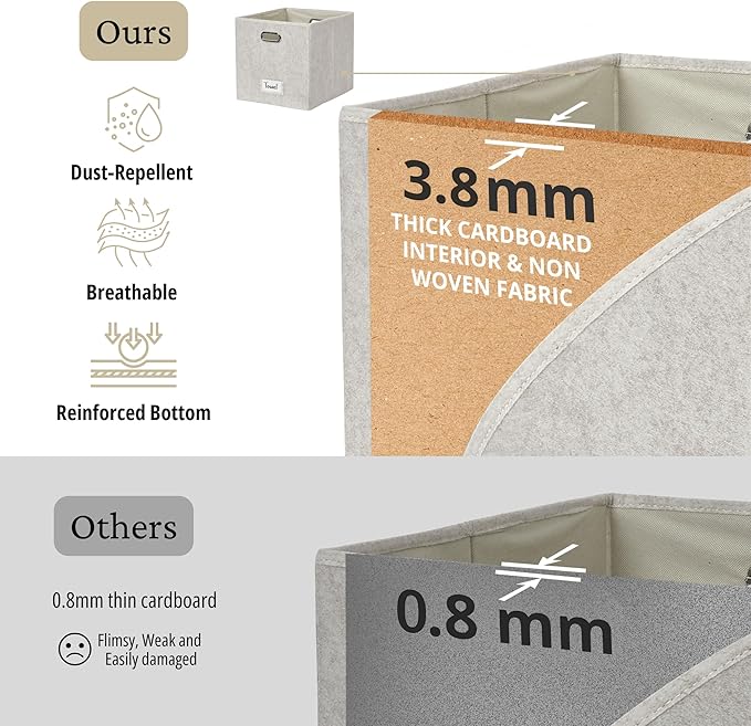 DECOMOMO Felt Storage Bins, 11 inch Cube Storage Bin with Labels for Shelves Kallax (Cube 11" / 6pcs, Beige)