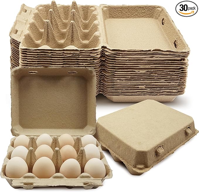 Cheardia 30 Pack Dozen Egg Cartons Tray, 12 Count Natural Paper Chicken Egg Holder, Reusable Vintage Pulp Cardboard Eggs Containers for Farm Family Market Storing Refrigerator