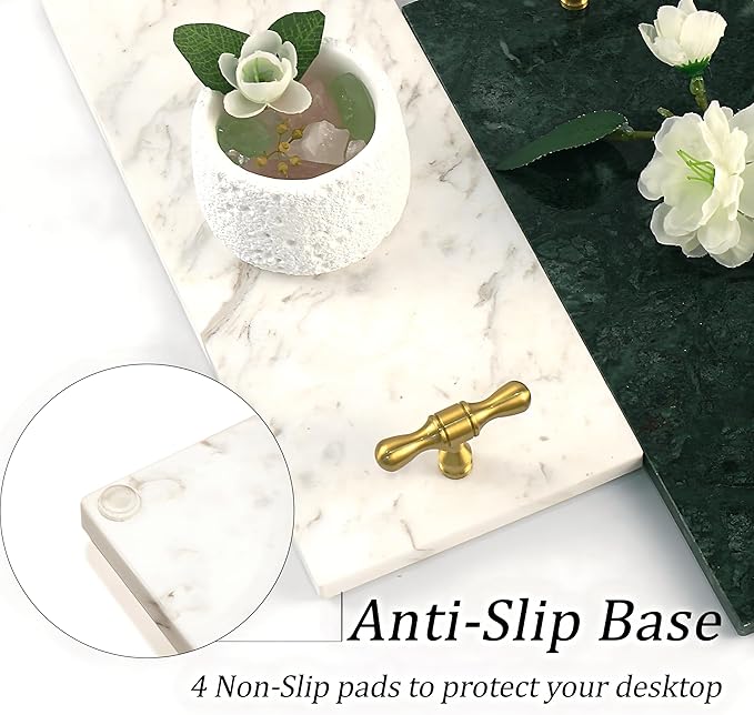 Marble Napkin Holder, Guest Towel Holder Tray, White Marble Tray for Bathroom & Kitchen Countertop with Brass Handles, Decorative Bathroom Napkin Holder for Home Decor