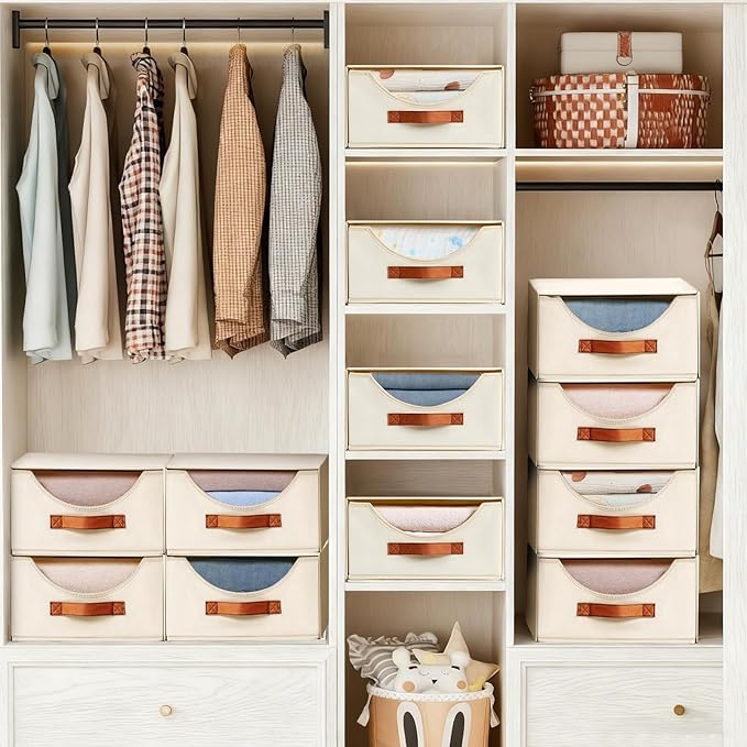 DIMJ Closet Organizers and Storage - 6 Pack Fabric Storage Bins with Drawers, Collapsible Clothes Organizers Stackable Drawers for Closet, Bedroom, Living Room, Shelf, Wardrobe