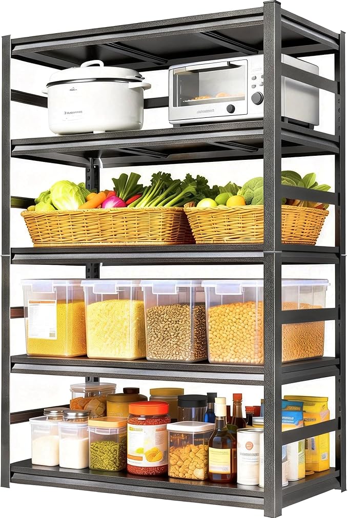 Kitchen Storage Shelves Heavy Duty 5-Tier 3000 Lbs Capacity Pantry Metal Shelving Unit, Kitchen Organization and Storage Shelf, 72"H × 35.4"W × 15.8"D Shelving Units and Storage Organizers, Black