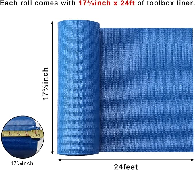 CASOMAN Professional Tool Box and Drawer Liner, Blue, Easy Cut Non-Slip Foam Rubber Toolbox Drawer Liner Mat - Adjustable Thick Cabinet Liners, 18inch (Wide) X 24feet (Long)