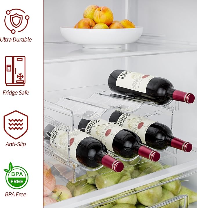 EZ COZY Wine Rack, 4 Tier Water Bottle Organizer for Cabinet, Stackable Clear Wine Holder for Pantry, Refrigerator, Countertop Organization (12 Bottles)