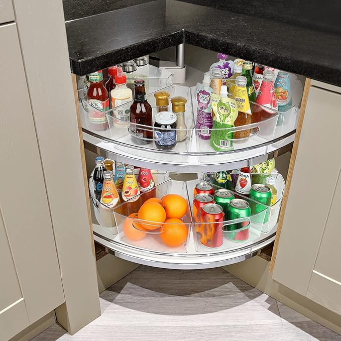 URALFA Lazy Susan Organizer Bins, Corner Cabinet Clear Turntable Organizer, Plastic Corner Kitchen Storage Bins for 26"- 28" Diameter Cabinet Lazy Susan, 1/8 Wedge-BPA Free, 8 Pack