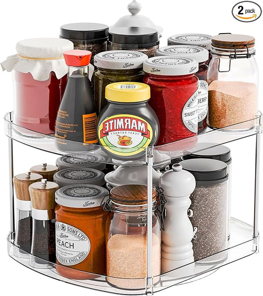 Yieach 2 Tier Pantry Lazy Susan Organizer,12″x10″ Square Turntable Organizers for Kitchen Cabinets & Pantry Storage,Tiered Spice Rack,Jars,Canned Goods,Seasoning Shelf,Can Organizer for Inside Cabinet