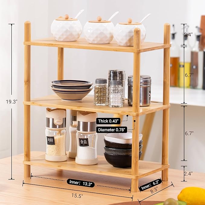 2-Tier Expandable Bamboo Desktop Organizer Shelf Kitchen Cabinet and Counter Riser Display Shelf for Top of Desk Home Office Bathroom Coffee Table Display Stand (1, Natural, 3-Tier)