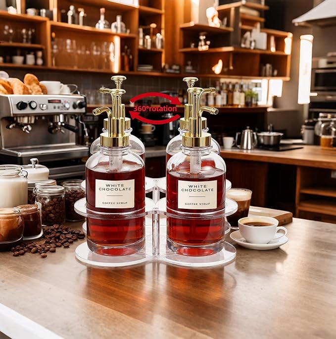 IEEK Rotating Coffee Syrup Organizer,Syrup Bottle Holder for Coffee Syrup Dispenser 16.9oz,Clear Acrylic Coffee Syrup Rack for Coffee Bar Station Countertop,Coffee Syrup Turntable Tray