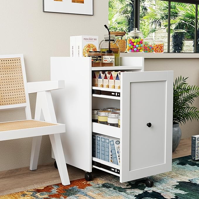 Organizer for Pantry -Sliding Out Snack Cabinet, Multi-Layer Soda Can Organizer for Pantry, Mobile Snack Storage Rack with Wheels