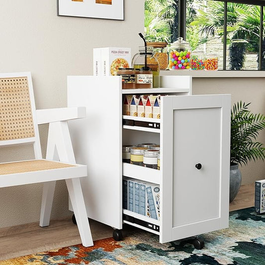 Organizer for Pantry -Sliding Out Snack Cabinet, Multi-Layer Soda Can Organizer for Pantry, Mobile Snack Storage Rack with Wheels
