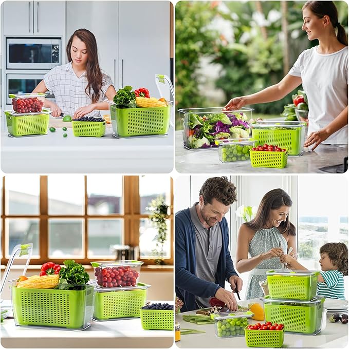 LUXEAR Fresh Container, 3PACK Produce Saver Container BPA Free Fridge Organizer for Vegetable Fruit and Salad Partitioned Food Storage Container with Vents Stay Fresh Containers Not Dishwashers Safe