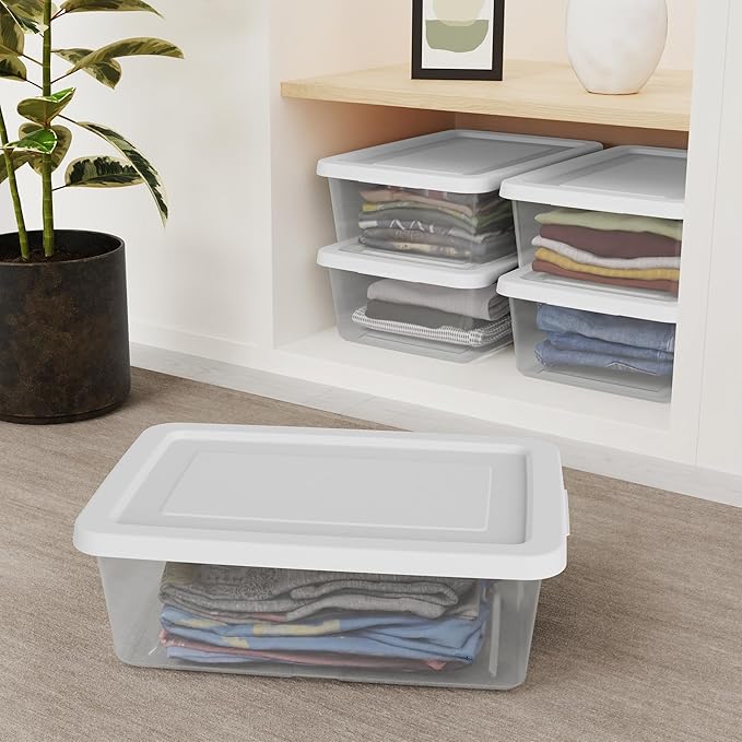 45-Pack 12-Quart Clear Plastic Storage Bins with Secure Snap Lids, Stackable Organizer Totes for Home and Office, White, Over 1 lb 42438015x45