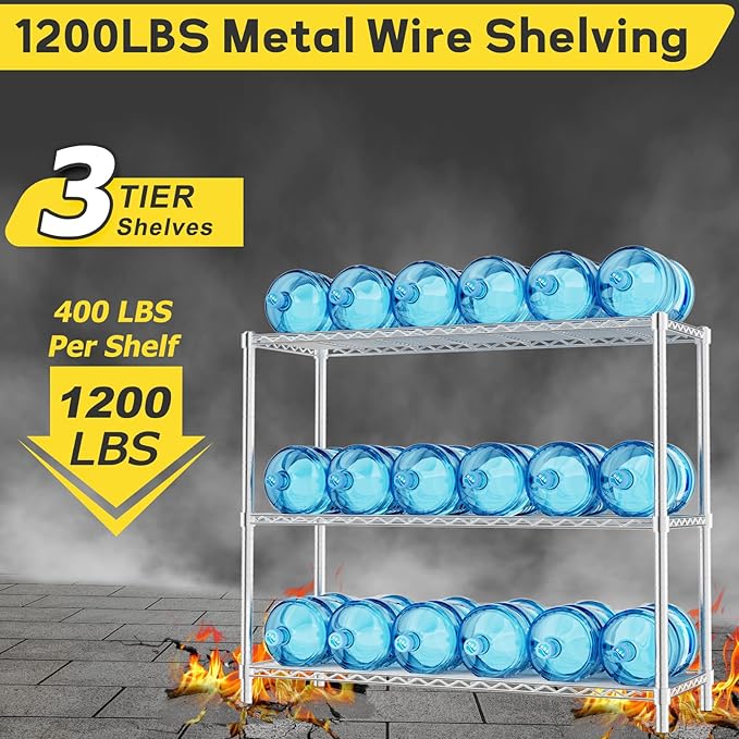 MODCART Storage Shelves, 2 PCS 48" L x 20" W x 47" H Heavy Duty Garage Wire Shelving Unit Loads 1200LBS, 3-Tier Adjustable Metal Industrial Utility Shelf Rack for Kitchen, Laundry Room, Basement