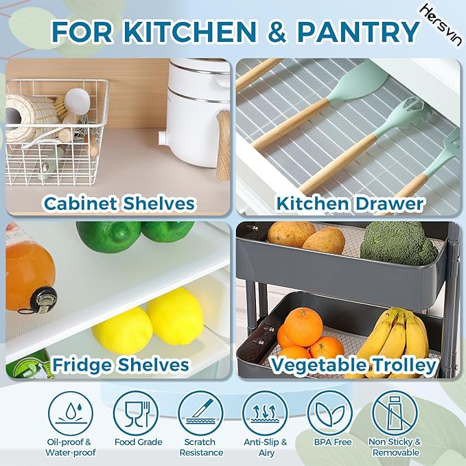 Hersvin Shelf Liners 18 in x 20 ft Drawer Mats Non-Adhesive Cupboard Protector Kitchen Cabinet Lining Fridge Liner (Clear/Diamond)