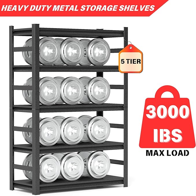 82“H Kitchen Shelves, 6-Tier Freestanding Metal Kitchen Storage Shelving Unit, Adjustable Pantry Rack, Heavy Duty Shelves Organizer, 3000 LBS Capacity, 82” H × 36” W × 16” D, Black