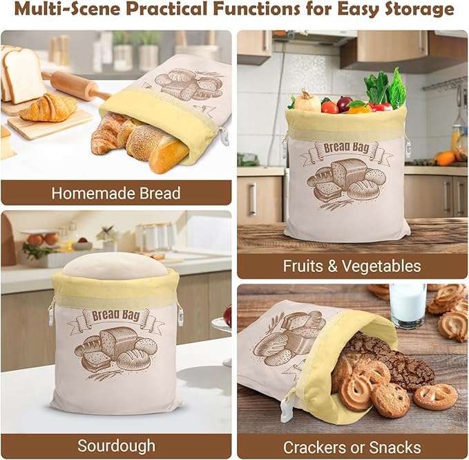 NIKKOUR Cotton Beeswax Bread Bag Reusable Double-Lock Freezer Safe for Homemade Sourdough Bread Food Storage Gifts for Sourdough Bakers (Pattern 2 1PCS)
