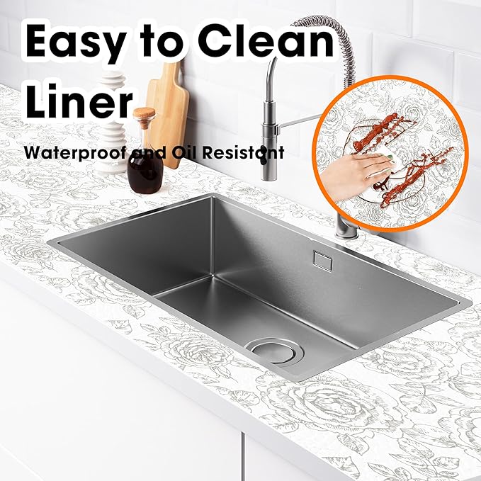 Gopas Drawer and Shelf Liner for Kitchen Cabinets Non-Adhesive, Non-Slip Cabinet Liner Shelf Paper Strong Grip Waterproof Easy to Clean for Kitchen Shelves Cupboard, Flower,12IN X 10FT