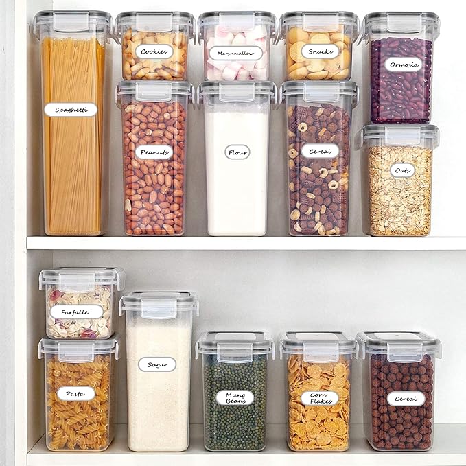 Nardo Visgo Waterproof Removable Labels for Bottles, Jars & Food Containers - Self-Adhesive Stickers for Kitchen Pantry Storage, Spice Labels, Travel - 192pcs 4 Sizes with Silver Border