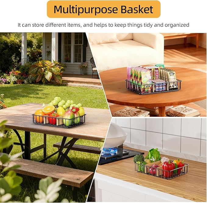 Fruit Basket for Kitchen Countertop, Fruit Bowl with 3 Compartments, Kitchen Organizer for Fruits, Vegetable, and Snack Storage