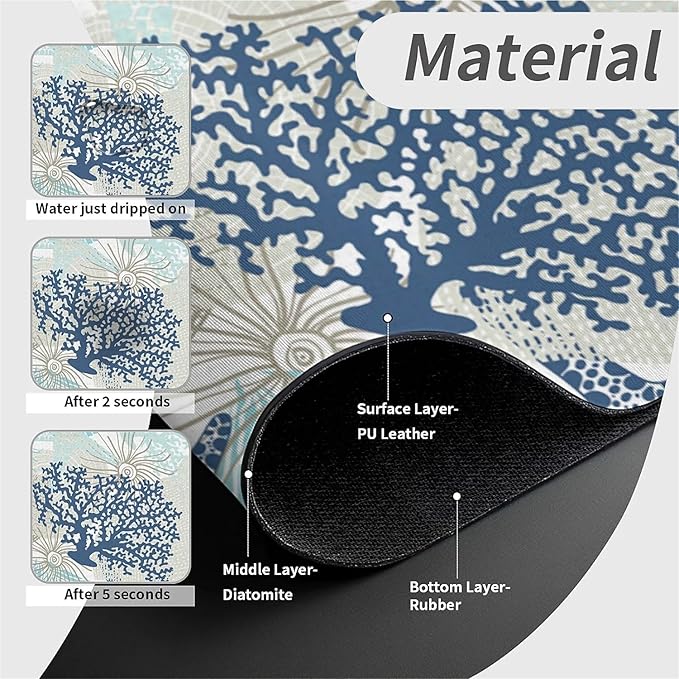 Kitchen Sink Splash Guard，Cute corals and seashells Faucet Mat Sink Gadgets-Super Absorbent Fast Drying Mat Drip Catcher for Kitchen, Bathroom,Sink Mat, Dish Drying Mat, Bathroom(15" X 5.5" )