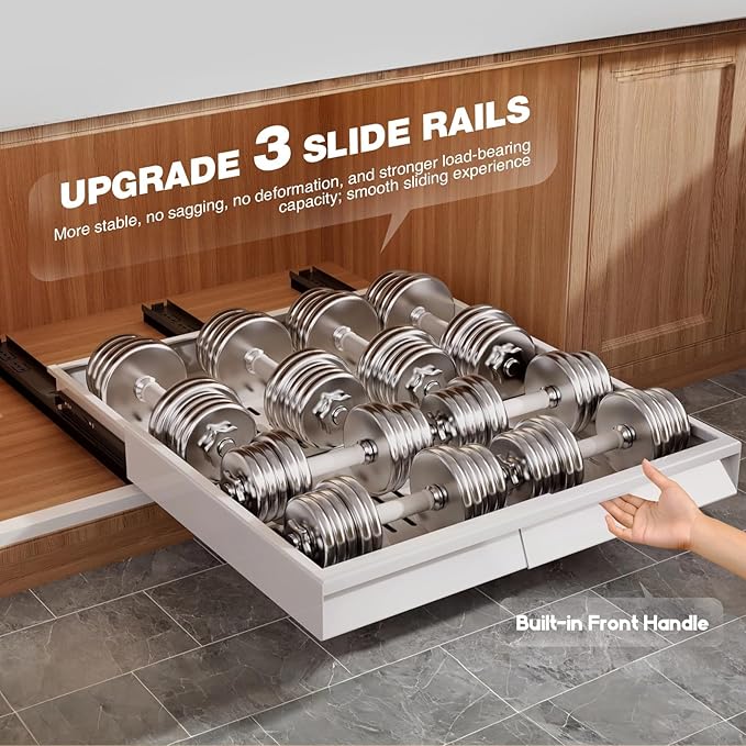 4 Pack Pull Out Cabinet Organizer Expandable Width (12"-20.8") & Depth (16.2"-23.6"), 3 Slide Rails Slide Out Drawers with Handle, Includes Raising Pad for Framed Cabinets, White