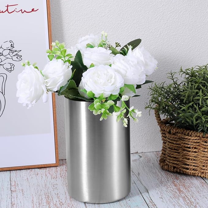 Cooking Utensil Holder for Kitchen Counter 4.7 x 7.5 inch Stainless Steel Sleek Kitchen Utensil Holder for Countertop Spatula Spoon Caddy Organizer, Silver