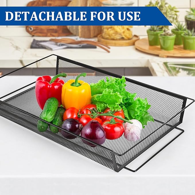 CVHOMEDECO. 3 Tier Fruit Basket Large Capacity Rectangular Metal Fruit Bowl Detachable Metal Fruit Stands Organizer for Kitchen Counter, Bread, Vegetable, Snack and Fruits. Black