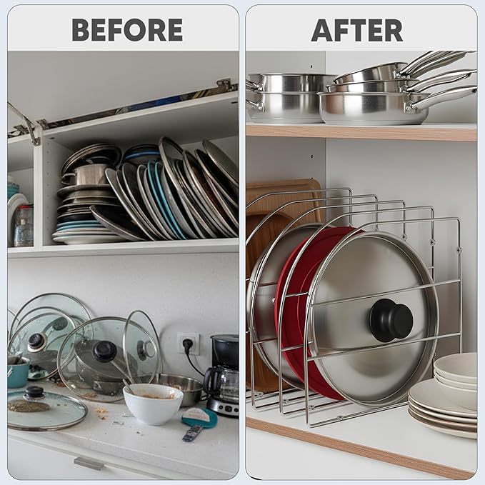 HOLDN’ STORAGE Cabinet Shelf Dividers for Kitchen Organization - Metal Screw-Mounted Shelf Dividers for Wood Cabinets & Shelves - 6 Pack