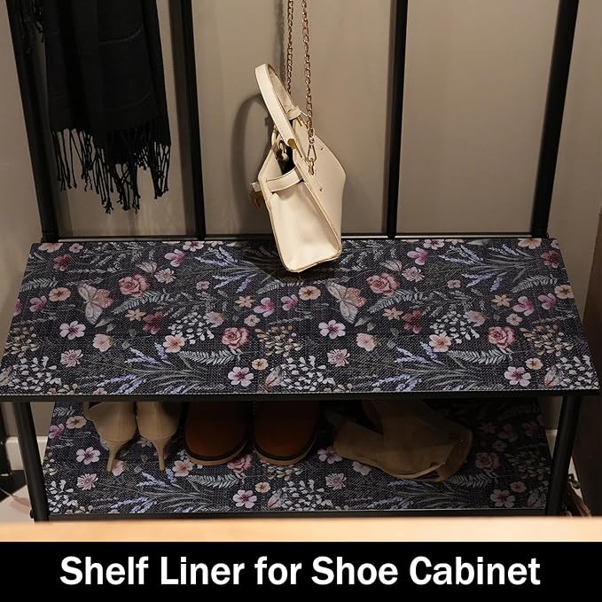 Amiitay Butterfly Shelf and Drawer Liner for Kitchen Cabinets, 12IN x 20FT Non-Adhesive and Strong Non-Slip Floral Shelf Cabinet Drawer Liners for Kitchen, Waterproof Cupboard Liners,Easy to Clean