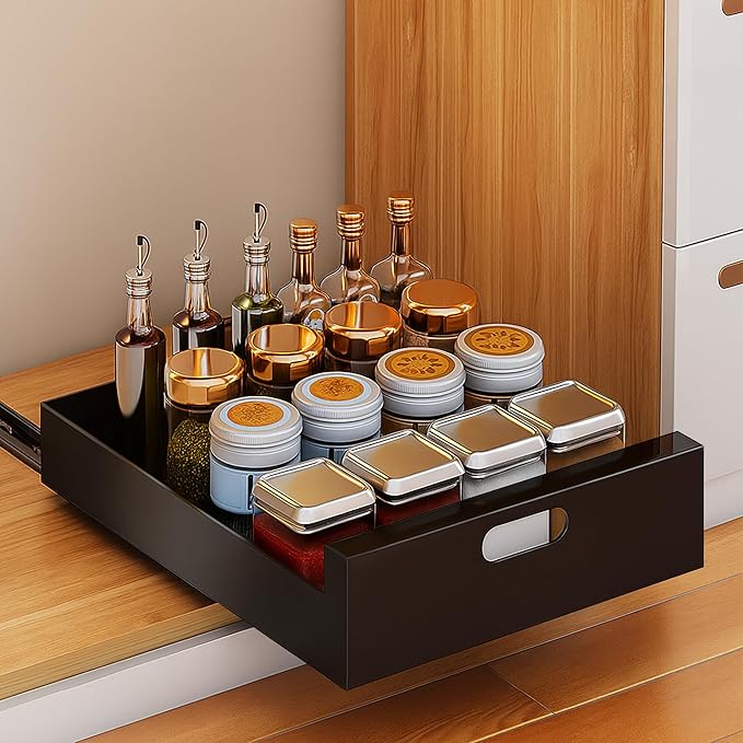 21'' Deep Pull Out Drawers for Cabinets, 10" W x 21'' D x 3.1" H Sturdy Carbon Steel Cabinet Drawers Slide Out, Pantry Storage Shelves with Nano Adhesive for Kitchen, Bathroom and Living Room