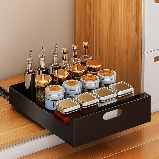 21'' Deep Pull Out Drawers for Cabinets, 10" W x 21'' D x 3.1" H Sturdy Carbon Steel Cabinet Drawers Slide Out, Pantry Storage Shelves with Nano Adhesive for Kitchen, Bathroom and Living Room