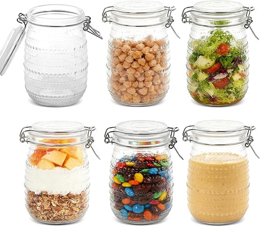 32 oz 6Pack Glass Mason Jars with Airtight Clip-Top Lids, Wide Mouth Reusable Glass Canning Storage Containers Jars for Kitchen, Jams, Pickling, Coffee Beans & Meal Prep (32 oz)