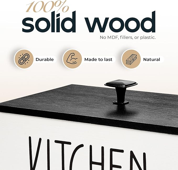 Solid Wood Farmhouse Kitchen Storage Bin with Lid – Rectangular Organizer Box for Countertop or Pantry – Stylish Kitchen Decor & Accessories