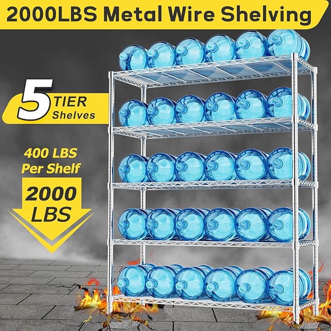MODCART Storage Shelves, 2 PCS 48" L x 20" W x 72" H Heavy Duty Garage Wire Shelving Unit Loads 2000LBS, 5-Tier Adjustable Metal Industrial Utility Shelf Rack for Kitchen, Laundry Room, Basement